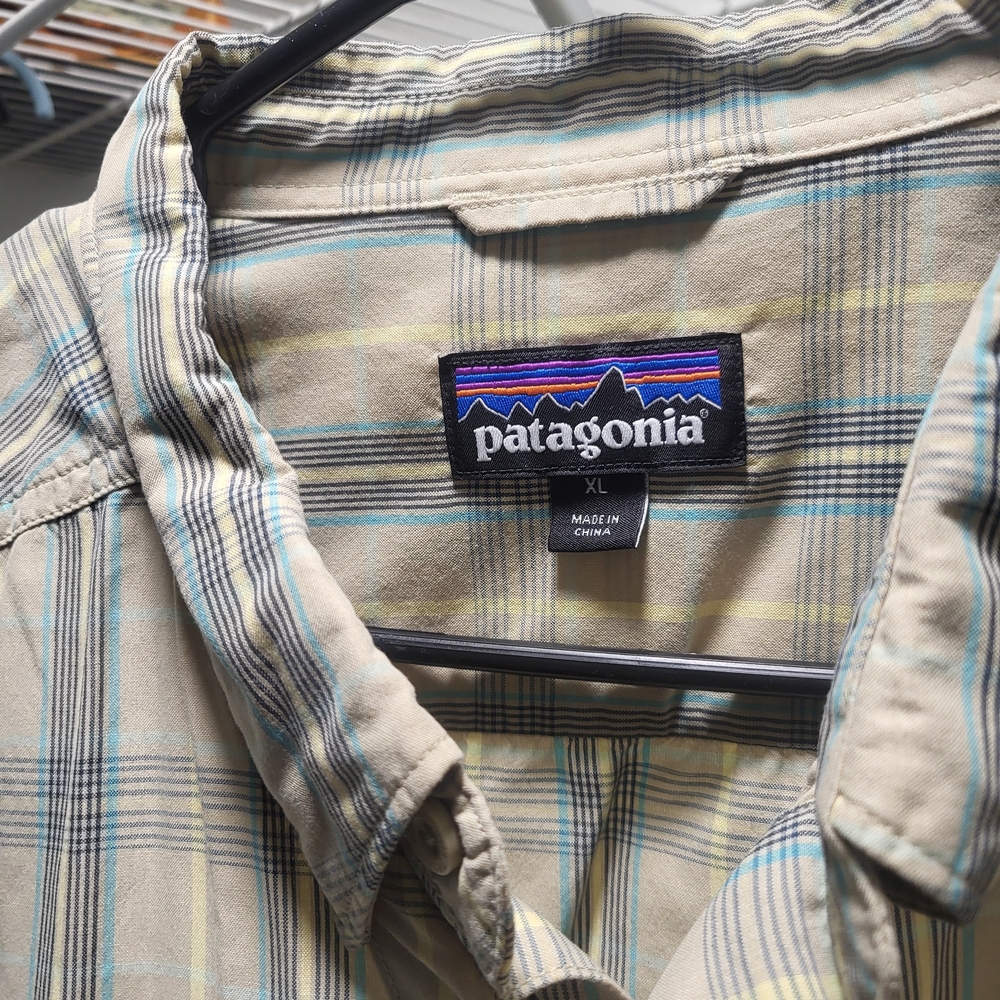 Patagonia Plaid Button-Up Shirt in Beige and Teal